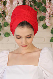 Instant Turban Plain Cotton Scarf Head Wrap Lightweight Hat Bonnet Cap for Women,B-9 Red