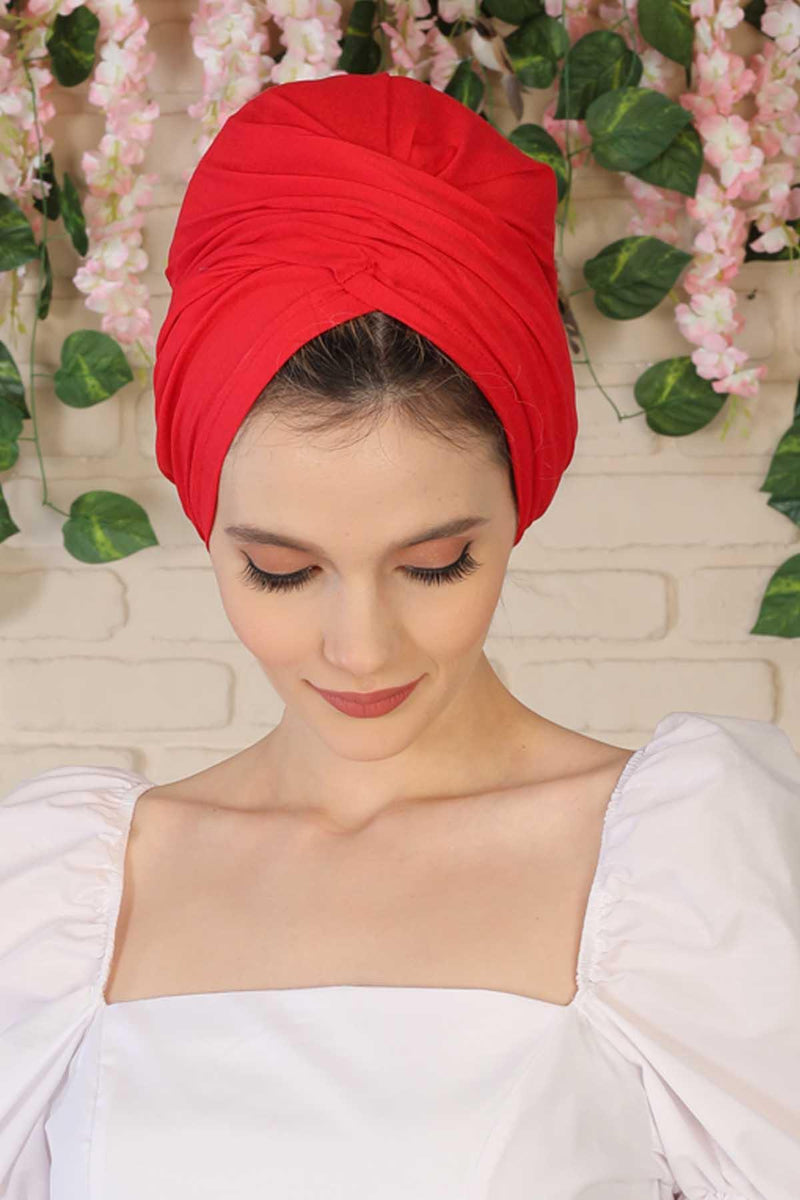 Instant Turban Plain Cotton Scarf Head Wrap Lightweight Hat Bonnet Cap for Women,B-9 Red