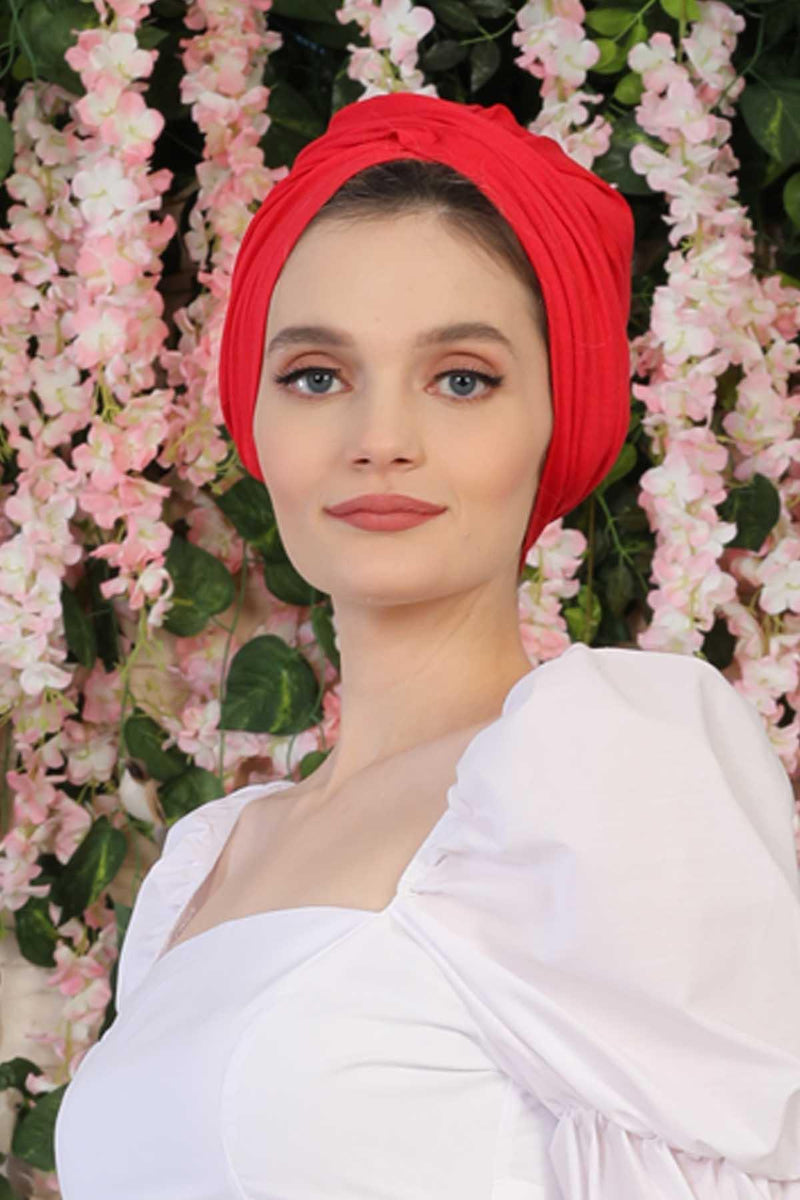 Instant Turban Plain Cotton Scarf Head Wrap Lightweight Hat Bonnet Cap for Women,B-9 Red