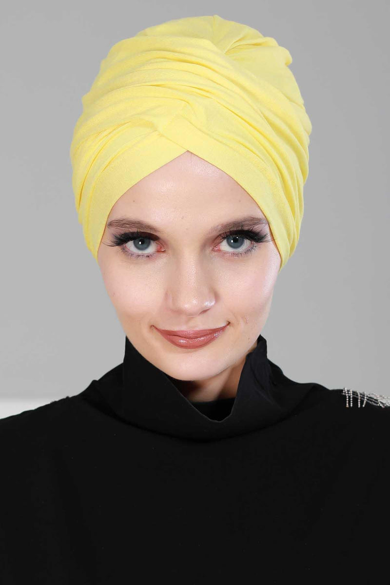 Instant Turban Plain Cotton Scarf Head Wrap Lightweight Hat Bonnet Cap for Women,B-9 Yellow