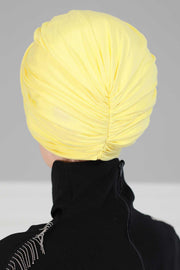 Instant Turban Plain Cotton Scarf Head Wrap Lightweight Hat Bonnet Cap for Women,B-9 Yellow