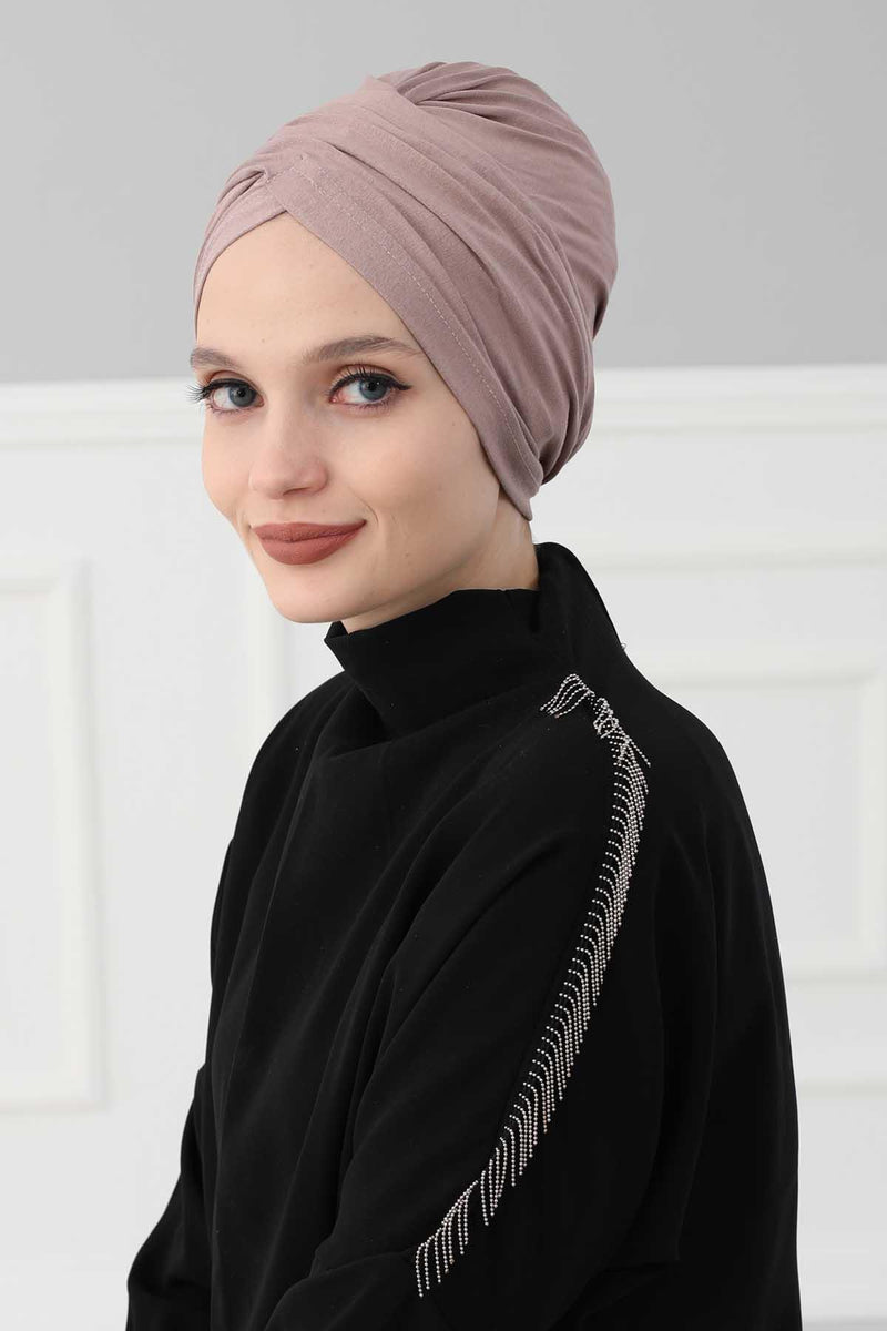 Instant Turban Plain Cotton Scarf Head Wrap Lightweight Hat Bonnet Cap for Women,B-9 Mink