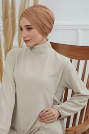 Instant Turban Plain Cotton Scarf Head Wrap Lightweight Hat Bonnet Cap for Women,B-9 Light Brown