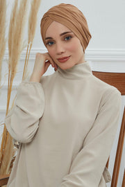 Instant Turban Plain Cotton Scarf Head Wrap Lightweight Hat Bonnet Cap for Women,B-9 Light Brown