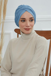 Instant Turban Plain Cotton Scarf Head Wrap Lightweight Hat Bonnet Cap for Women,B-9 Blue