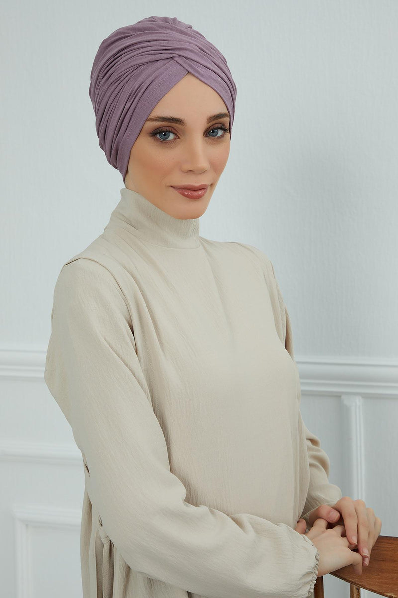 Instant Turban Plain Cotton Scarf Head Wrap Lightweight Hat Bonnet Cap for Women,B-9 Lilac