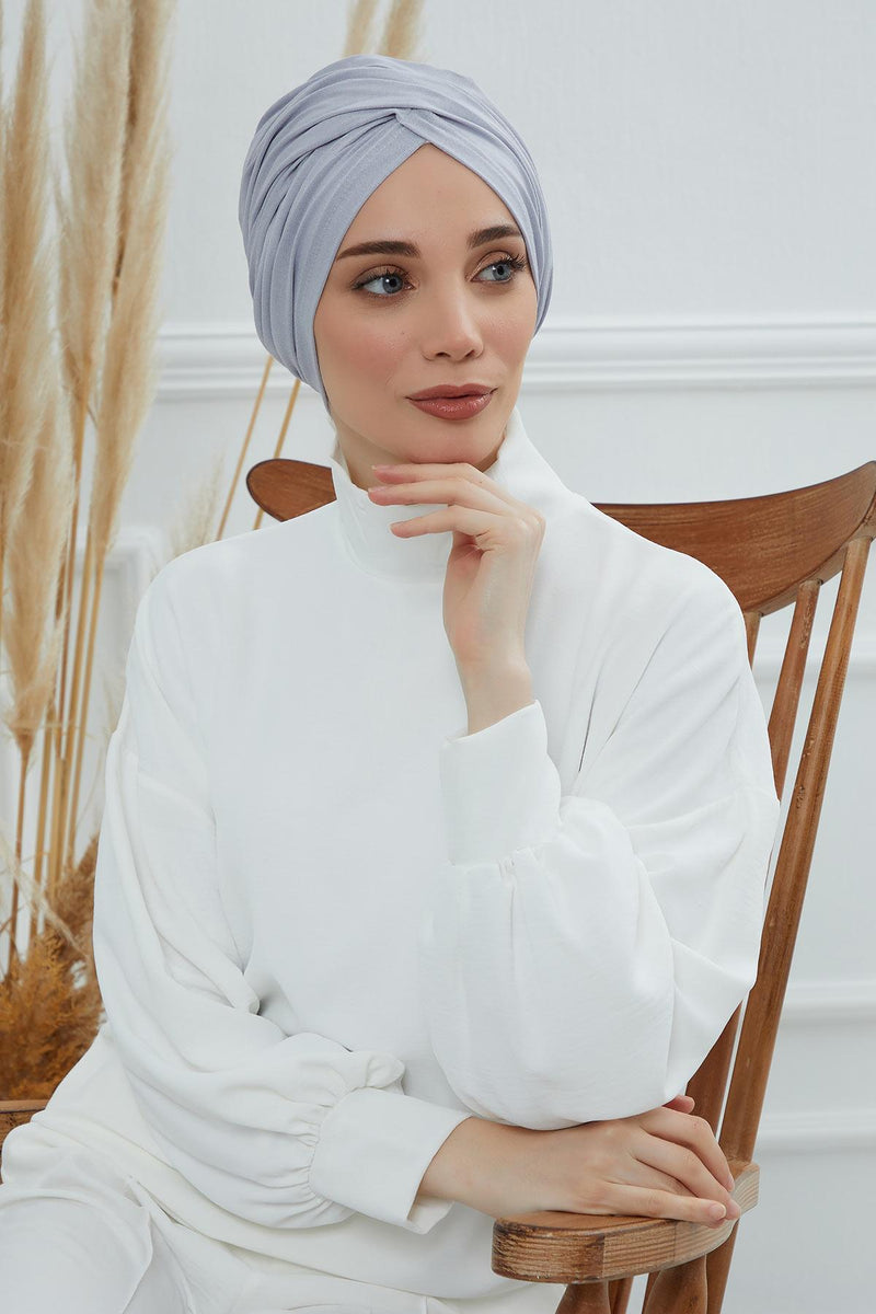 Instant Turban Plain Cotton Scarf Head Wrap Lightweight Hat Bonnet Cap for Women,B-9 Grey 2