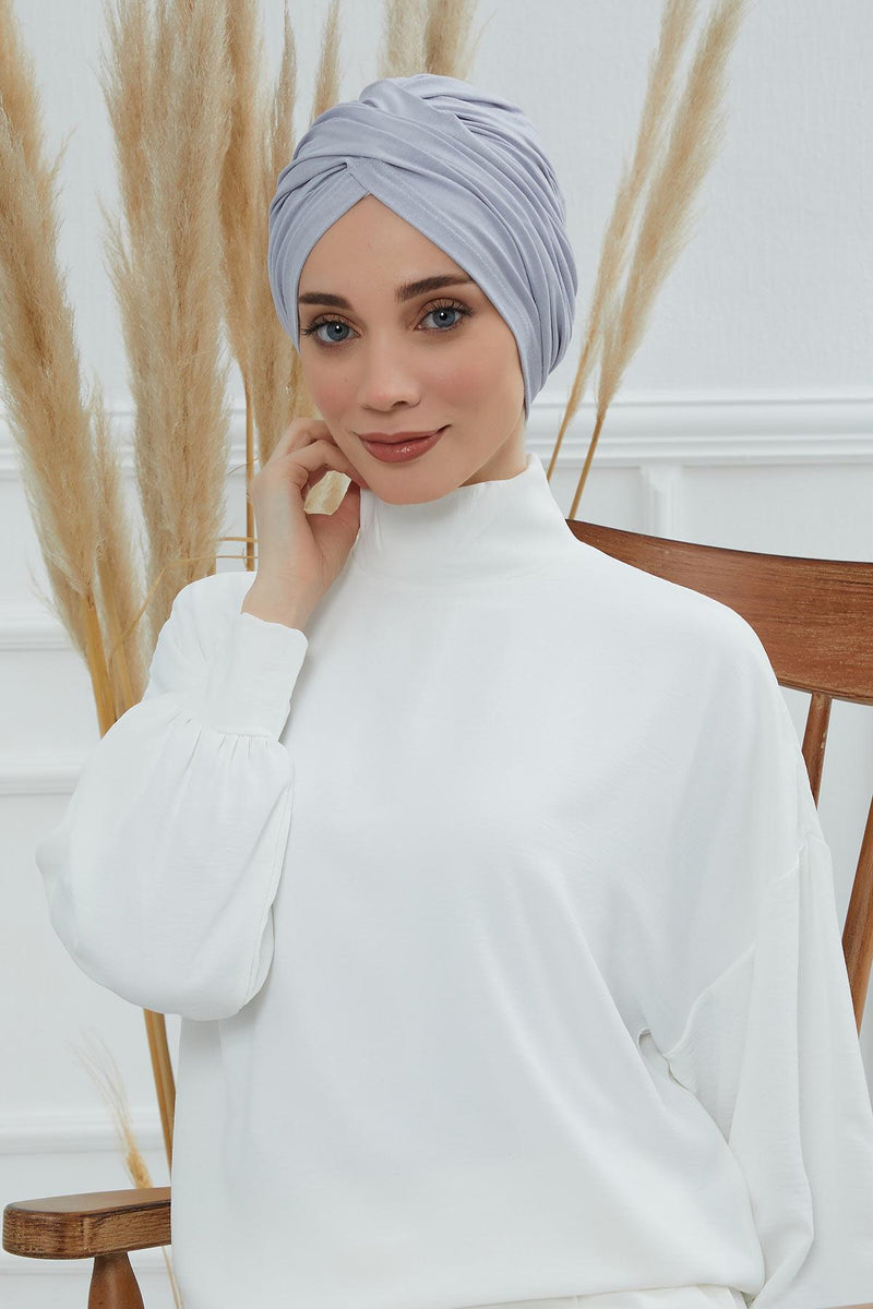 Instant Turban Plain Cotton Scarf Head Wrap Lightweight Hat Bonnet Cap for Women,B-9 Grey 2