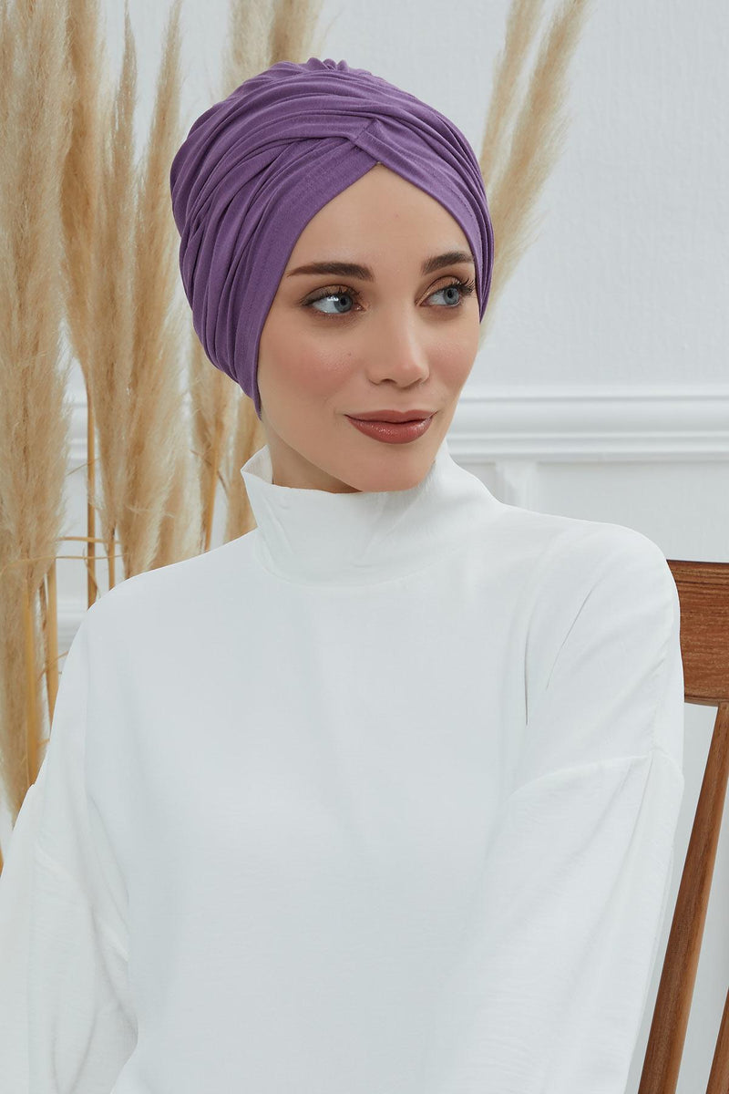 Instant Turban Plain Cotton Scarf Head Wrap Lightweight Hat Bonnet Cap for Women,B-9 Purple 2