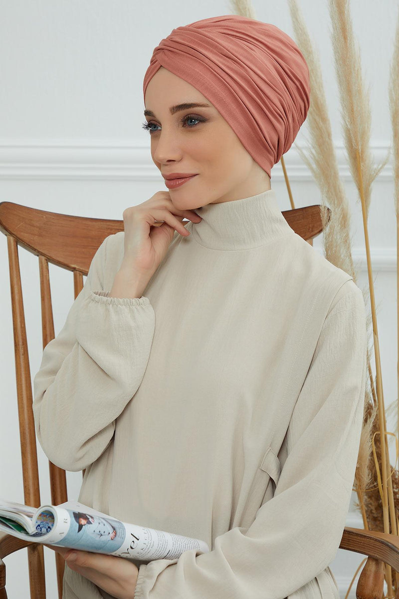 Instant Turban Plain Cotton Scarf Head Wrap Lightweight Hat Bonnet Cap for Women,B-9 Salmon