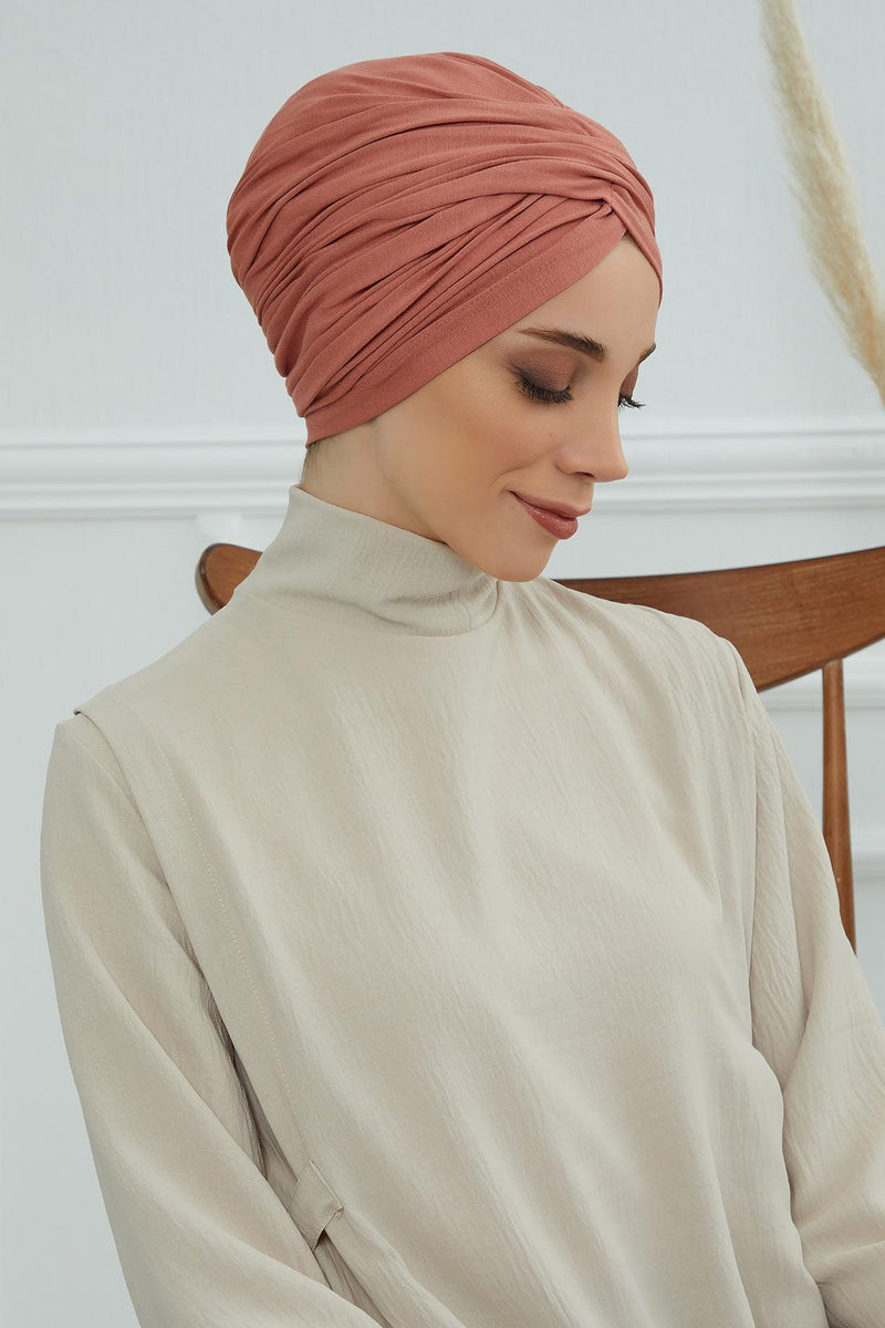 Instant Turban Plain Cotton Scarf Head Wrap Lightweight Hat Bonnet Cap for Women,B-9 Salmon