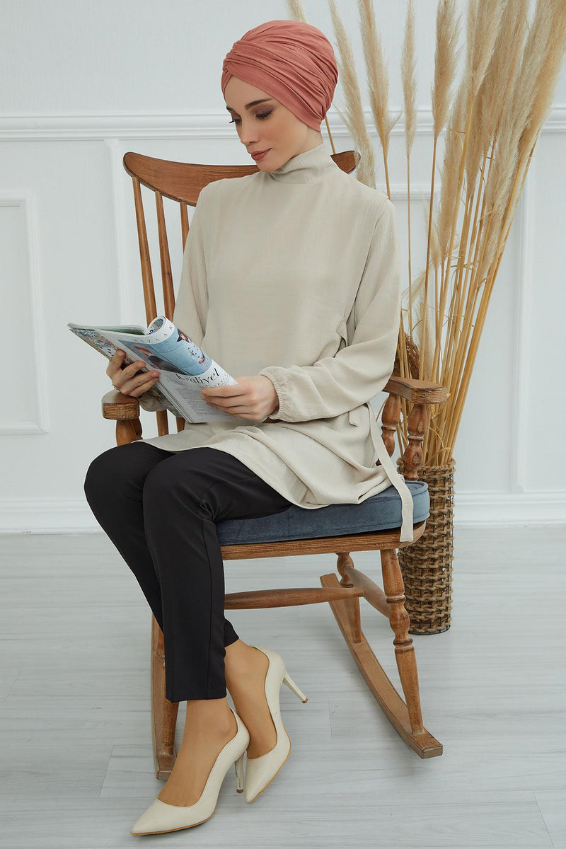 Instant Turban Plain Cotton Scarf Head Wrap Lightweight Hat Bonnet Cap for Women,B-9 Salmon