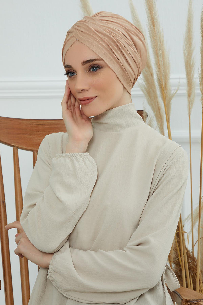 Instant Turban Plain Cotton Scarf Head Wrap Lightweight Hat Bonnet Cap for Women,B-9 Sand Brown
