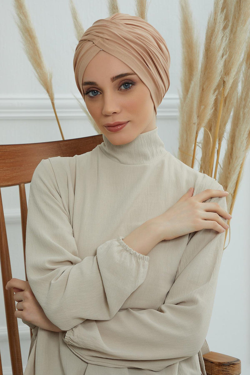 Instant Turban Plain Cotton Scarf Head Wrap Lightweight Hat Bonnet Cap for Women,B-9 Sand Brown