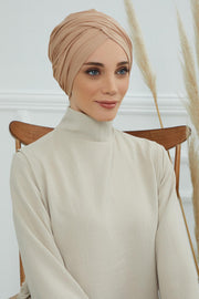 Instant Turban Plain Cotton Scarf Head Wrap Lightweight Hat Bonnet Cap for Women,B-9 Sand Brown