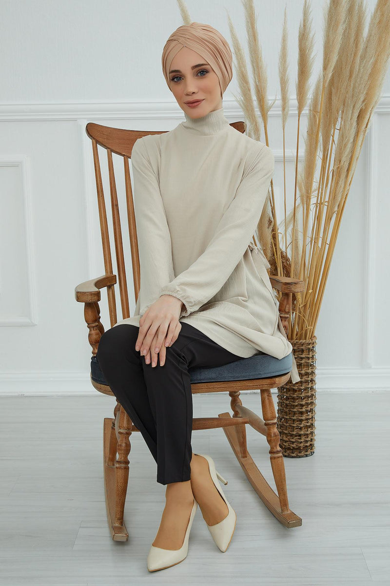 Instant Turban Plain Cotton Scarf Head Wrap Lightweight Hat Bonnet Cap for Women,B-9 Sand Brown