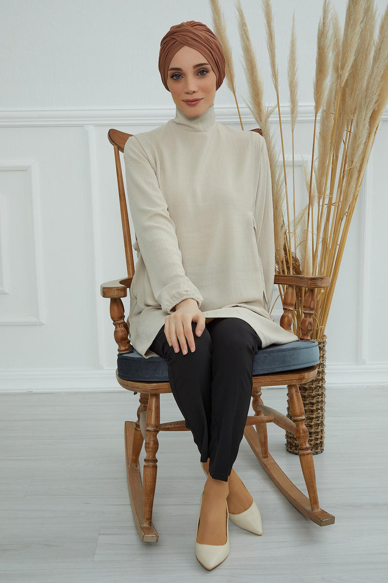 Instant Turban Plain Cotton Scarf Head Wrap Lightweight Hat Bonnet Cap for Women,B-9 Caramel Brown