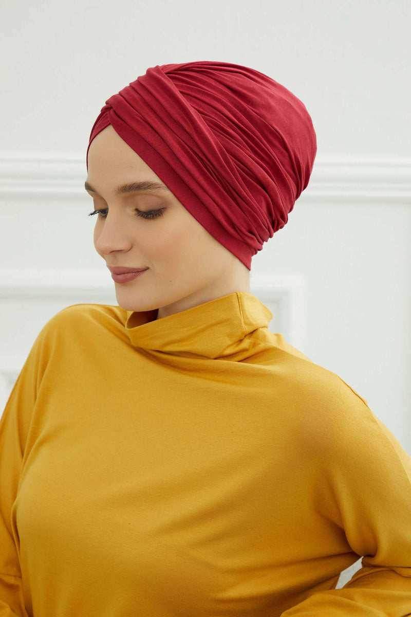 Instant Turban Plain Cotton Scarf Head Wrap Lightweight Hat Bonnet Cap for Women,B-9 Maroon