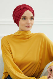 Instant Turban Plain Cotton Scarf Head Wrap Lightweight Hat Bonnet Cap for Women,B-9 Maroon