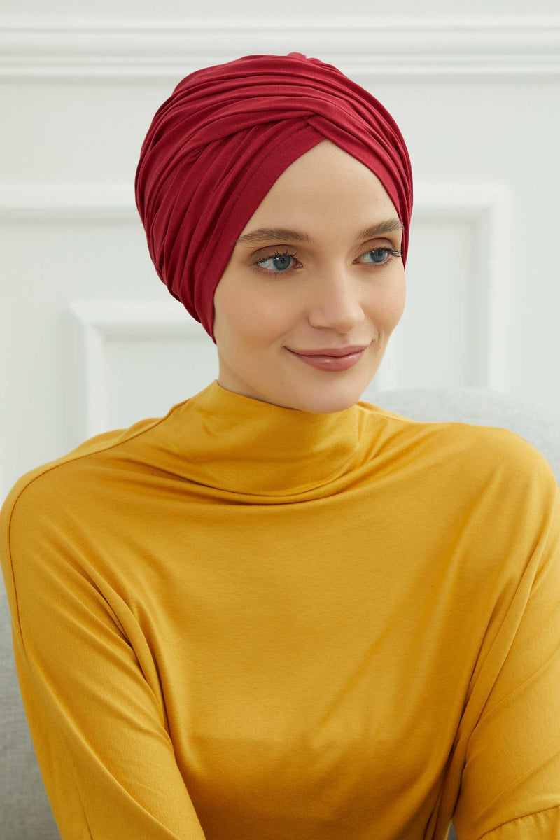 Instant Turban Plain Cotton Scarf Head Wrap Lightweight Hat Bonnet Cap for Women,B-9 Maroon