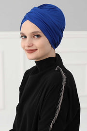 Instant Turban Plain Cotton Scarf Head Wrap Lightweight Hat Bonnet Cap for Women,B-9 Sax Blue