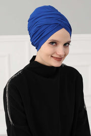 Instant Turban Plain Cotton Scarf Head Wrap Lightweight Hat Bonnet Cap for Women,B-9 Sax Blue