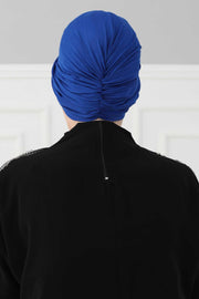 Instant Turban Plain Cotton Scarf Head Wrap Lightweight Hat Bonnet Cap for Women,B-9 Sax Blue