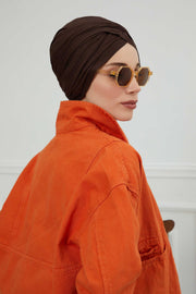 Instant Turban Plain Cotton Scarf Head Wrap Lightweight Hat Bonnet Cap for Women,B-9 Brown