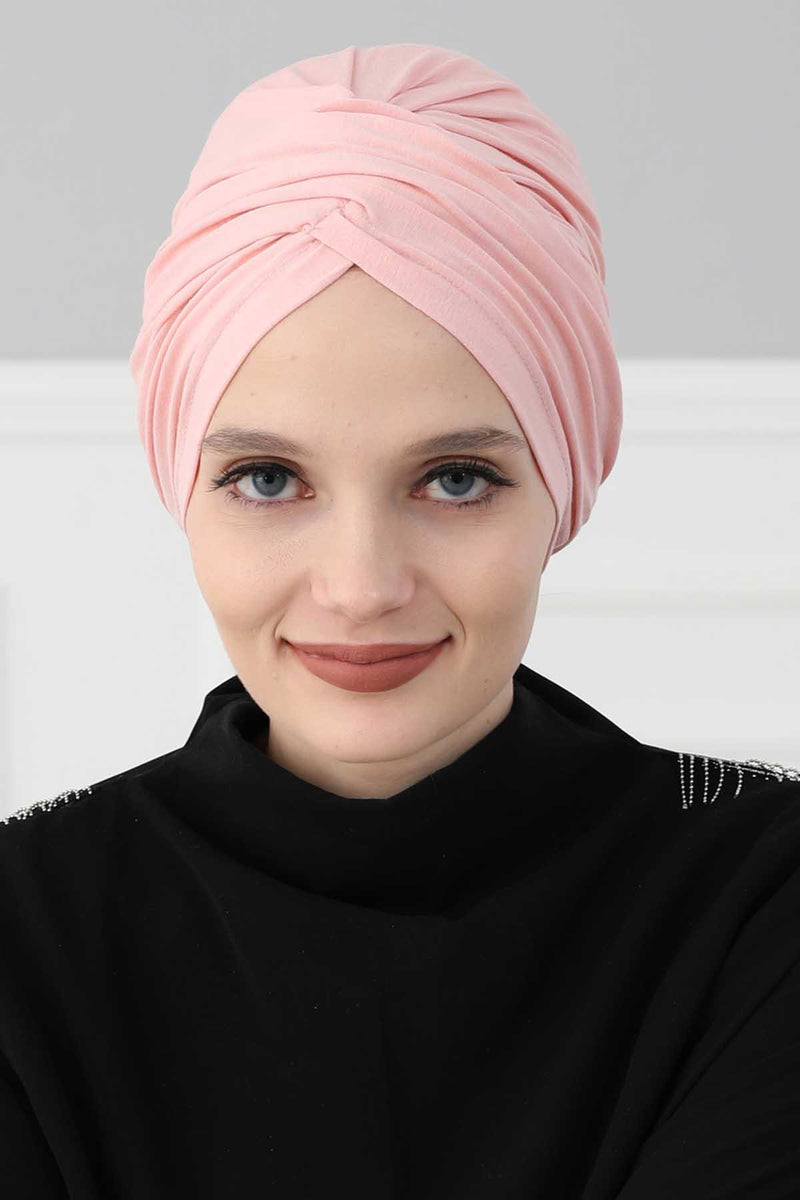 Instant Turban Plain Cotton Scarf Head Wrap Lightweight Hat Bonnet Cap for Women,B-9 Powder