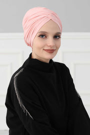 Instant Turban Plain Cotton Scarf Head Wrap Lightweight Hat Bonnet Cap for Women,B-9 Powder