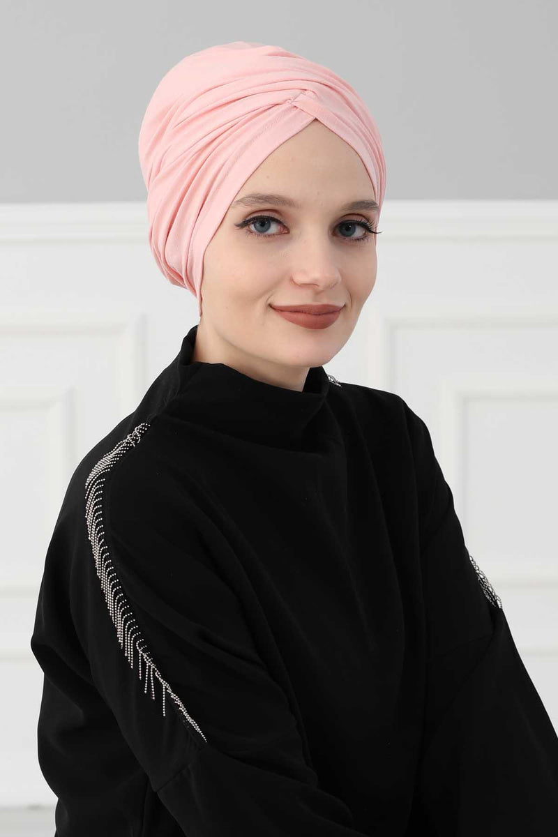 Instant Turban Plain Cotton Scarf Head Wrap Lightweight Hat Bonnet Cap for Women,B-9 Powder