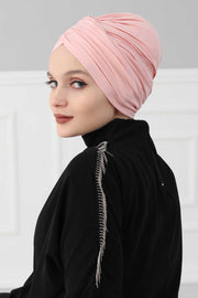 Instant Turban Plain Cotton Scarf Head Wrap Lightweight Hat Bonnet Cap for Women,B-9 Powder