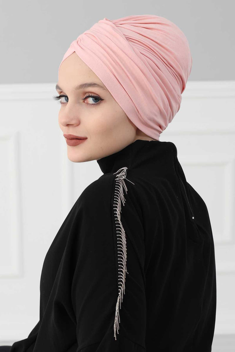 Instant Turban Plain Cotton Scarf Head Wrap Lightweight Hat Bonnet Cap for Women,B-9 Powder
