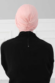 Instant Turban Plain Cotton Scarf Head Wrap Lightweight Hat Bonnet Cap for Women,B-9 Powder