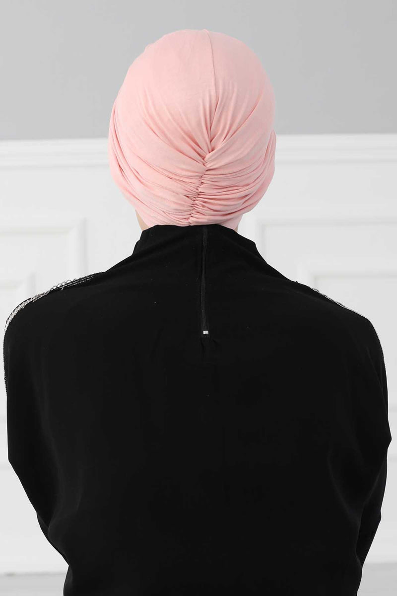 Instant Turban Plain Cotton Scarf Head Wrap Lightweight Hat Bonnet Cap for Women,B-9 Powder