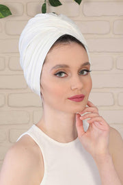 Instant Turban Plain Cotton Scarf Head Wrap Lightweight Hat Bonnet Cap for Women,B-9 Ivory
