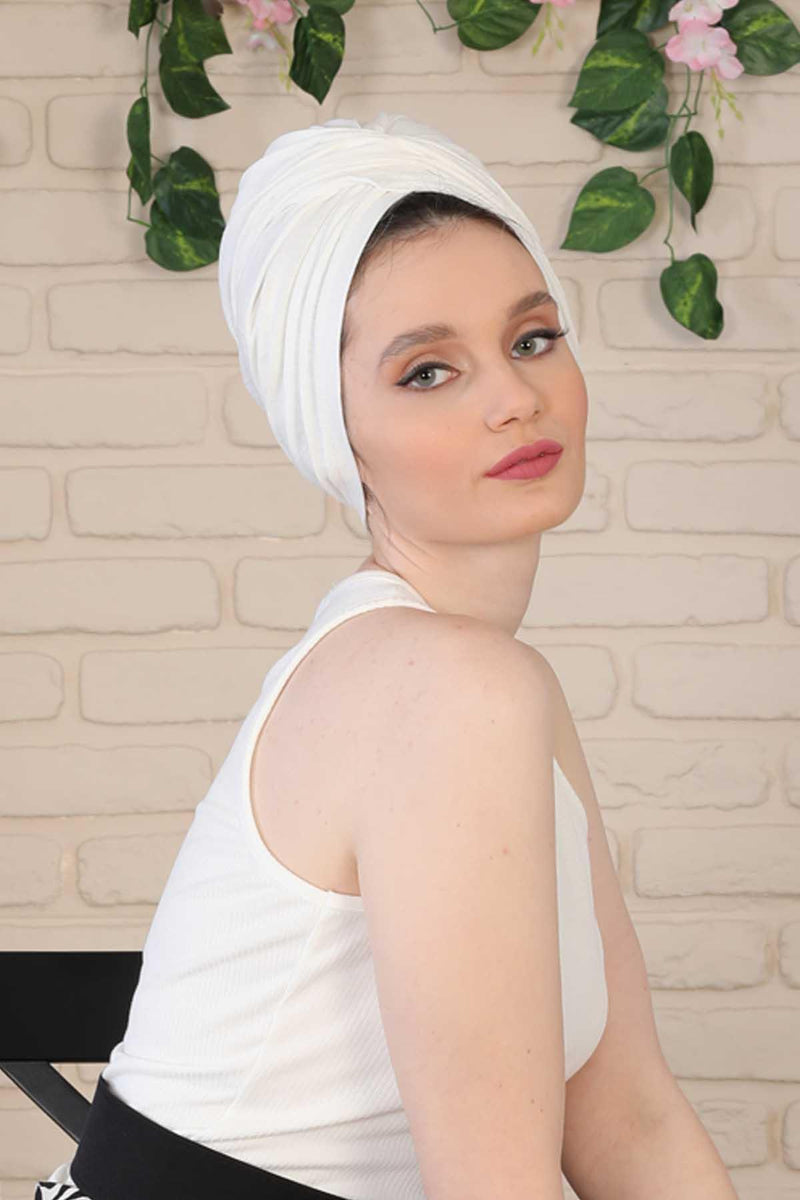 Instant Turban Plain Cotton Scarf Head Wrap Lightweight Hat Bonnet Cap for Women,B-9 Ivory