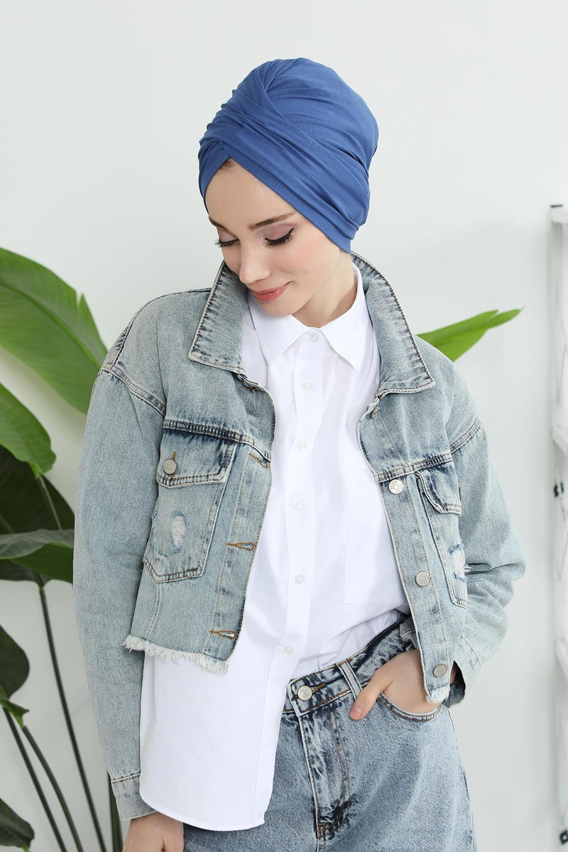 Instant Turban Plain Cotton Scarf Head Wrap Lightweight Hat Bonnet Cap for Women,B-9