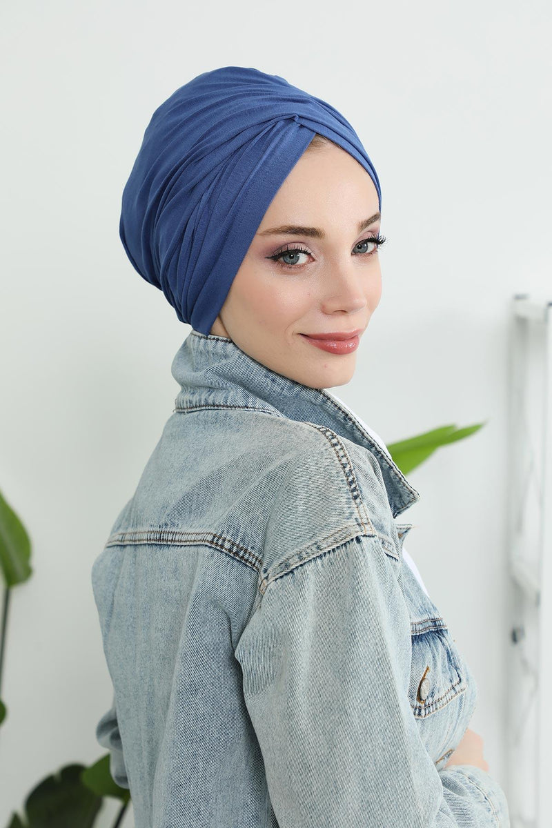 Instant Turban Plain Cotton Scarf Head Wrap Lightweight Hat Bonnet Cap for Women,B-9