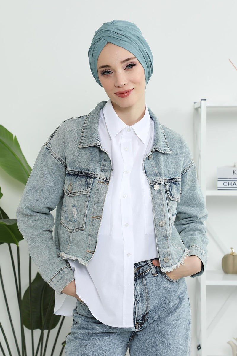 Instant Turban Plain Cotton Scarf Head Wrap Lightweight Hat Bonnet Cap for Women,B-9