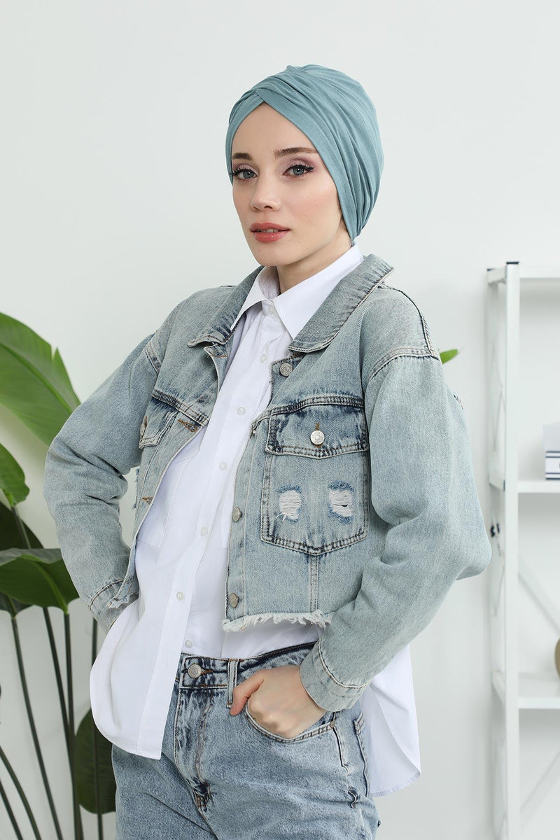 Instant Turban Plain Cotton Scarf Head Wrap Lightweight Hat Bonnet Cap for Women,B-9