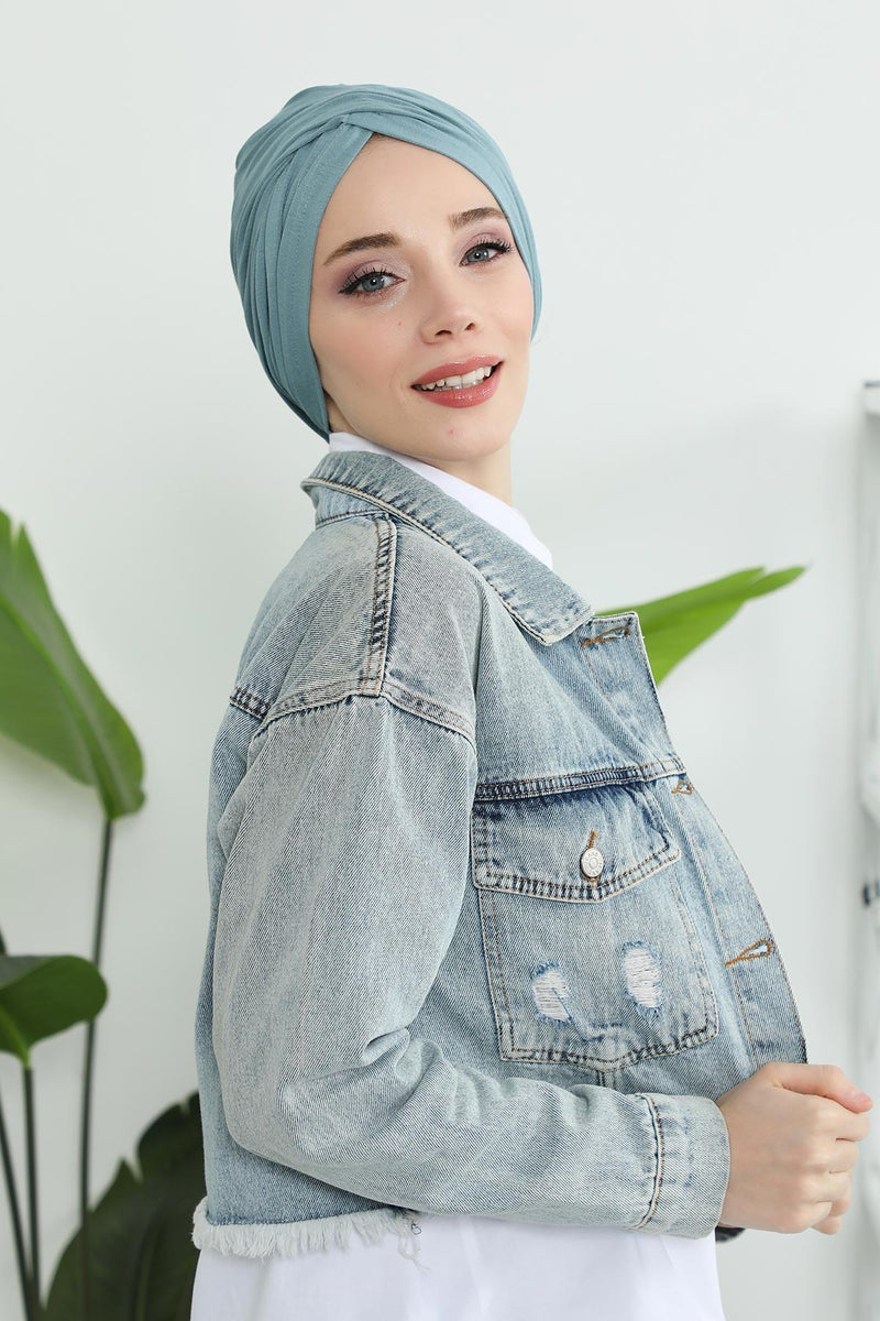 Instant Turban Plain Cotton Scarf Head Wrap Lightweight Hat Bonnet Cap for Women,B-9