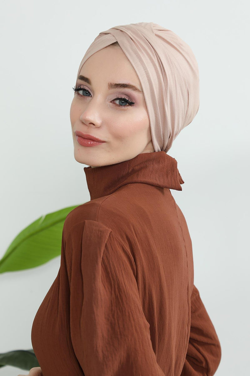 Instant Turban Plain Cotton Scarf Head Wrap Lightweight Hat Bonnet Cap for Women,B-9