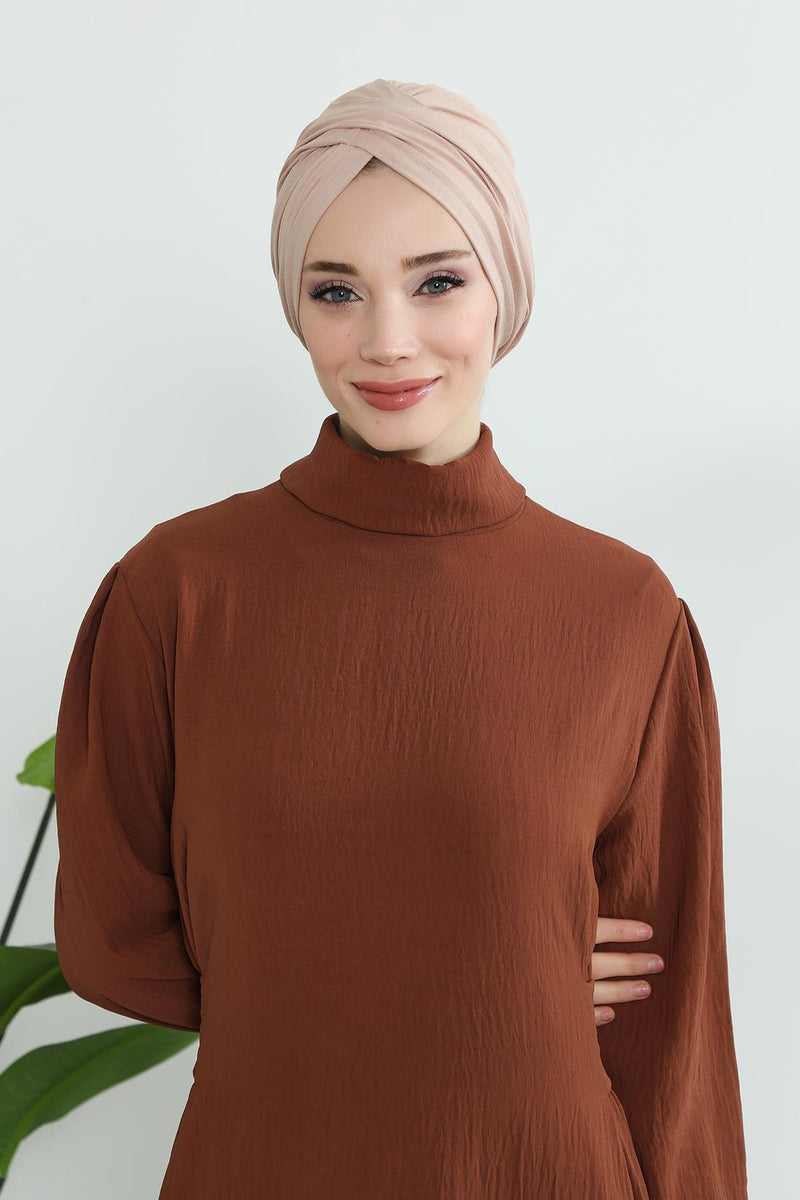 Instant Turban Plain Cotton Scarf Head Wrap Lightweight Hat Bonnet Cap for Women,B-9