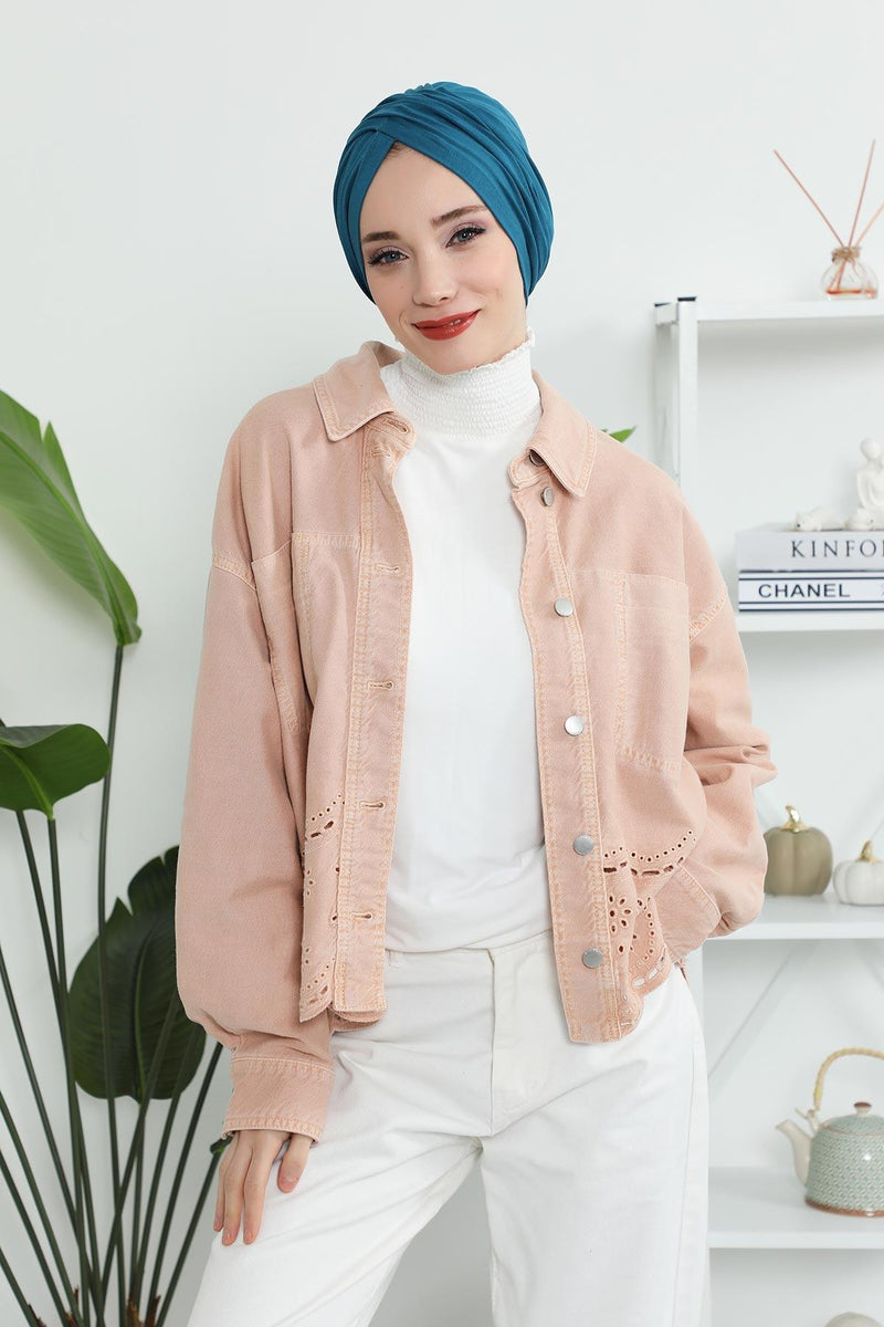 Instant Turban Plain Cotton Scarf Head Wrap Lightweight Hat Bonnet Cap for Women,B-9