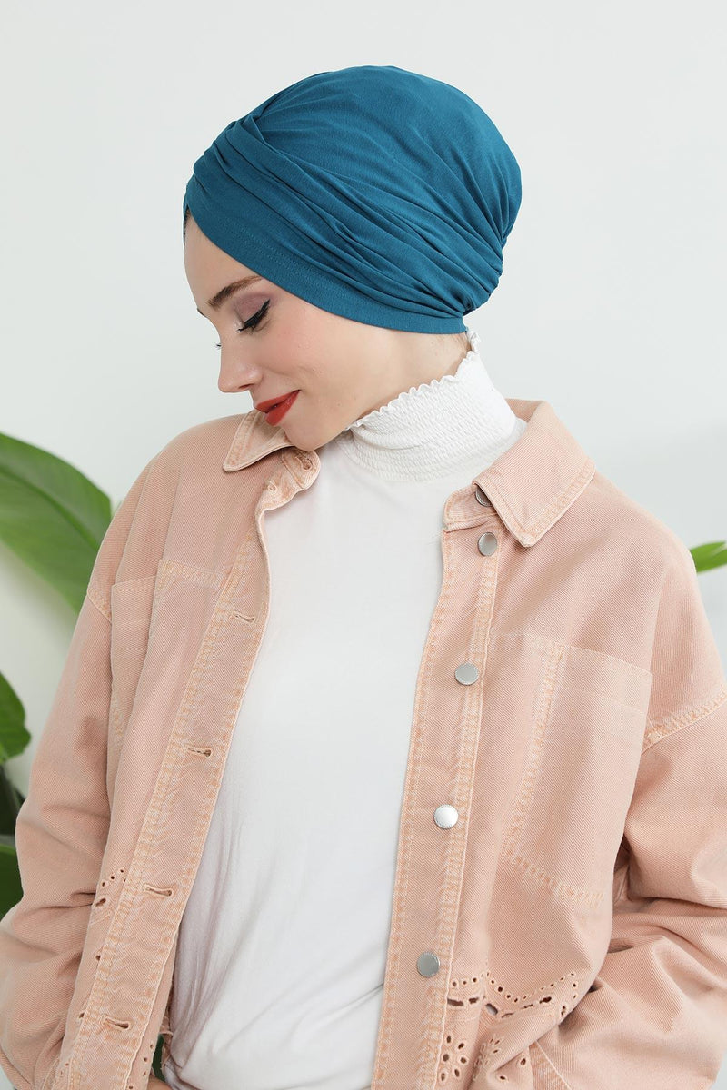 Instant Turban Plain Cotton Scarf Head Wrap Lightweight Hat Bonnet Cap for Women,B-9