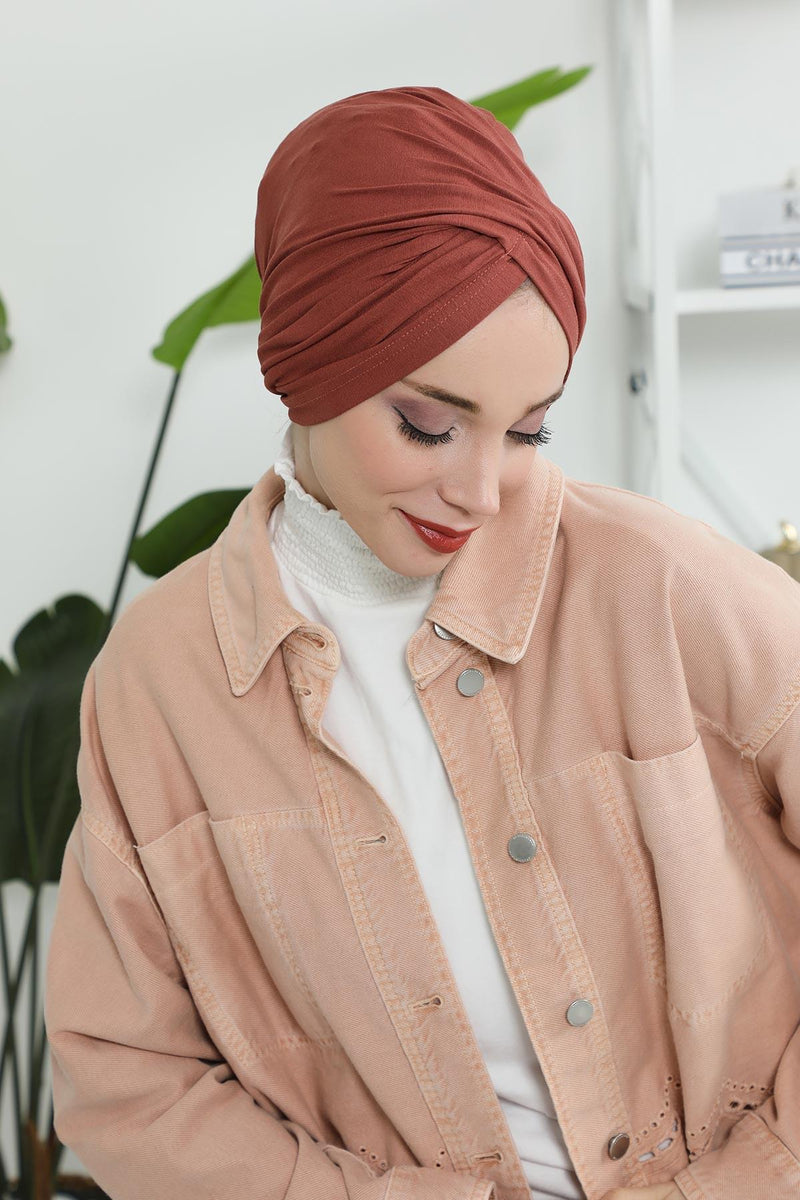 Instant Turban Plain Cotton Scarf Head Wrap Lightweight Hat Bonnet Cap for Women,B-9
