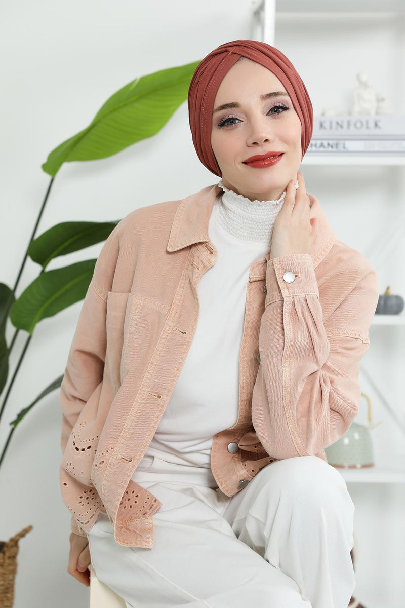 Instant Turban Plain Cotton Scarf Head Wrap Lightweight Hat Bonnet Cap for Women,B-9