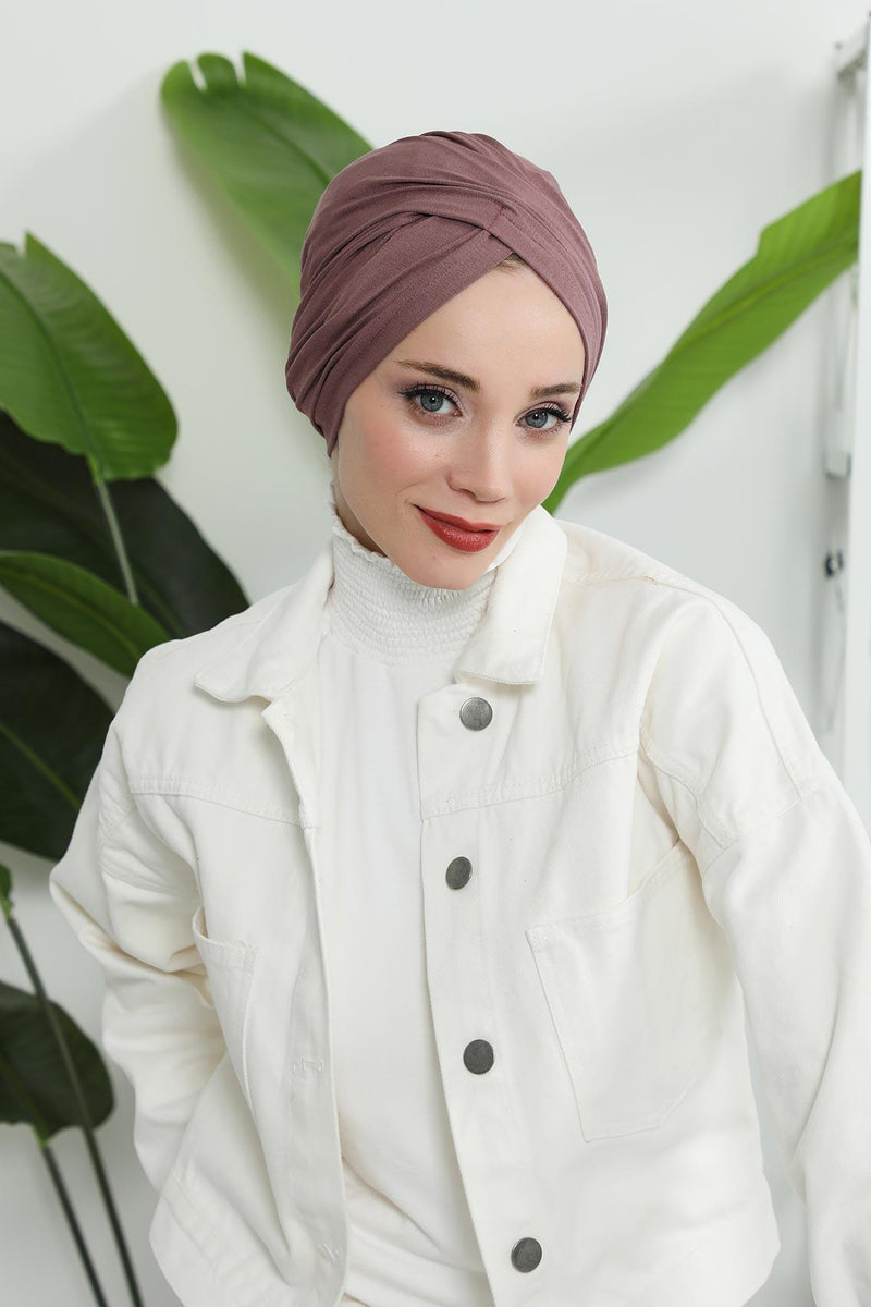 Instant Turban Plain Cotton Scarf Head Wrap Lightweight Hat Bonnet Cap for Women,B-9