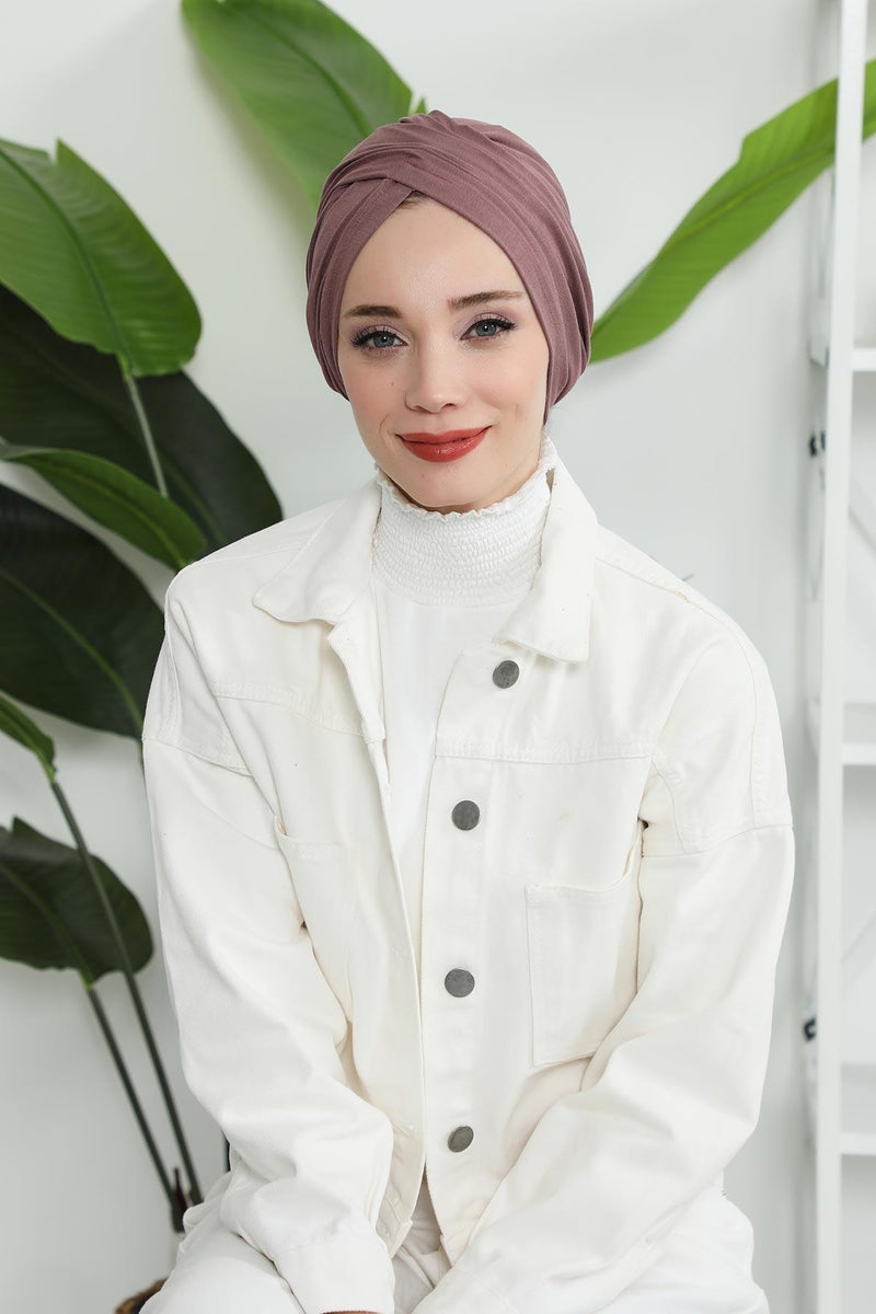 Instant Turban Plain Cotton Scarf Head Wrap Lightweight Hat Bonnet Cap for Women,B-9